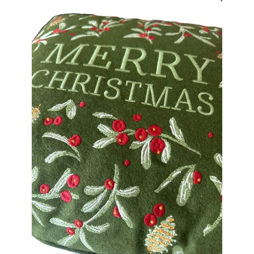 Threshold Merry Christmas Embroidered Throw Pillow 18x18 Green Holiday